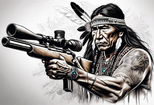 Native American With Rifle tattoo idea