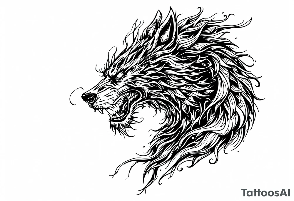 FU dog with wind element tattoo idea