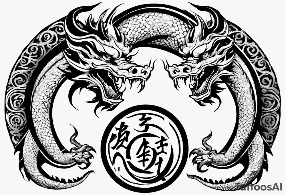 Chinese dragon in a circular shape with "02.03" written on its skin tattoo idea