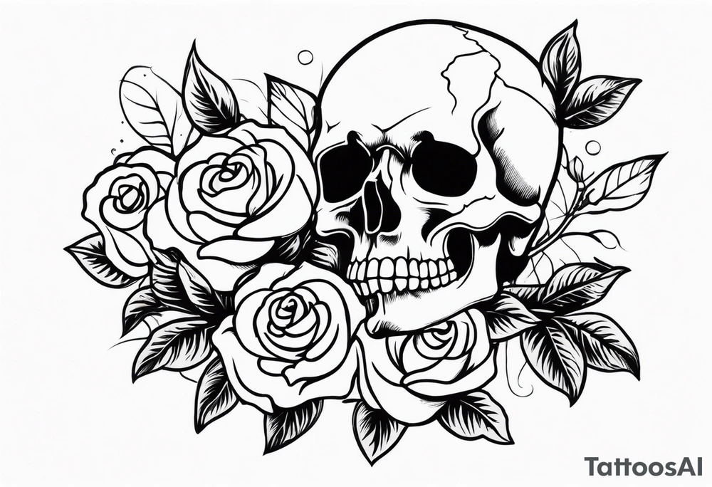 skull and roses tattoo idea
