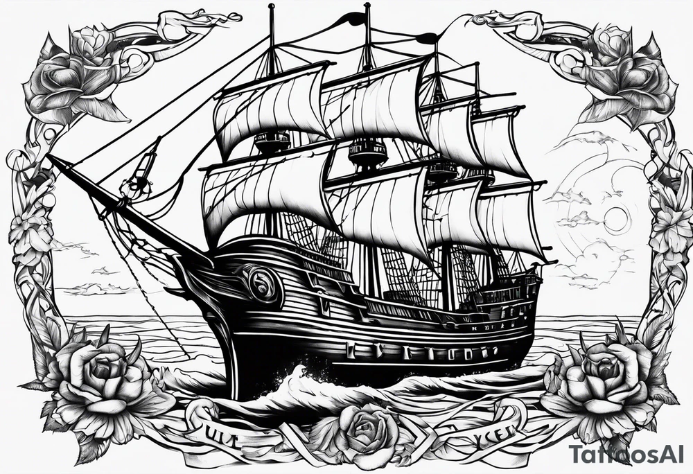 Ship and pirates tattoo idea