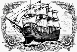 Ship and pirates tattoo idea