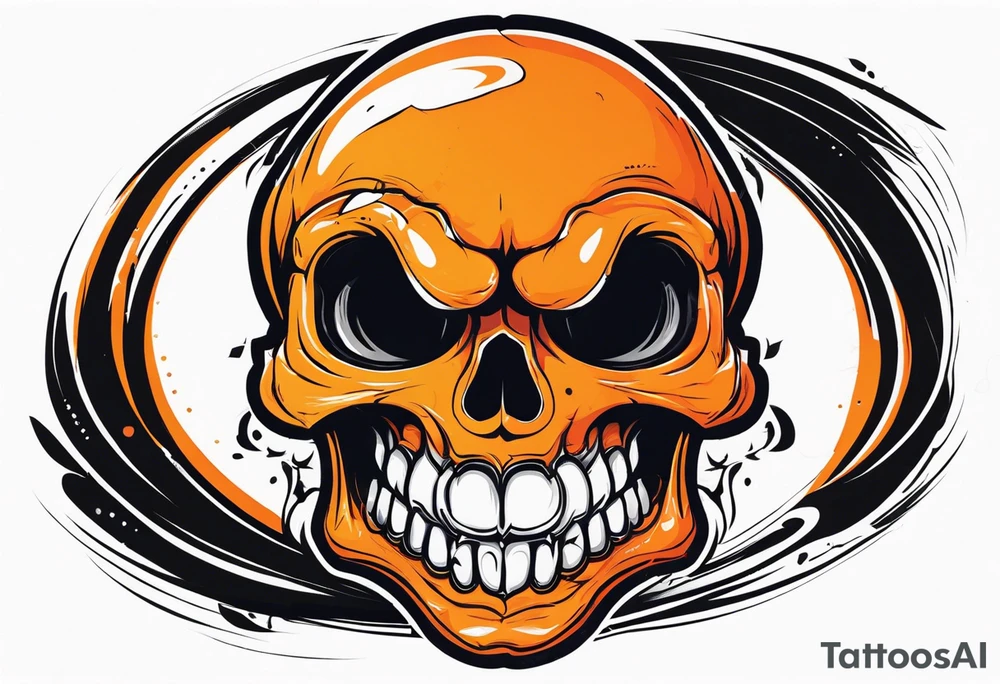 skull laughing black and orange tattoo idea
