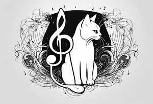 Outline of cat reaching to a music note, small tattoo idea