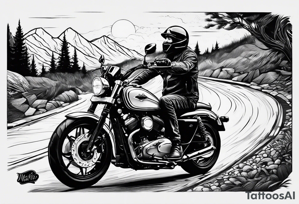 a man on a road that is less traveled with "Hark" in a banner tattoo idea