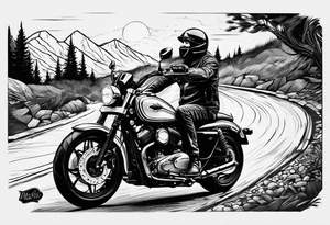 a man on a road that is less traveled with "Hark" in a banner tattoo idea