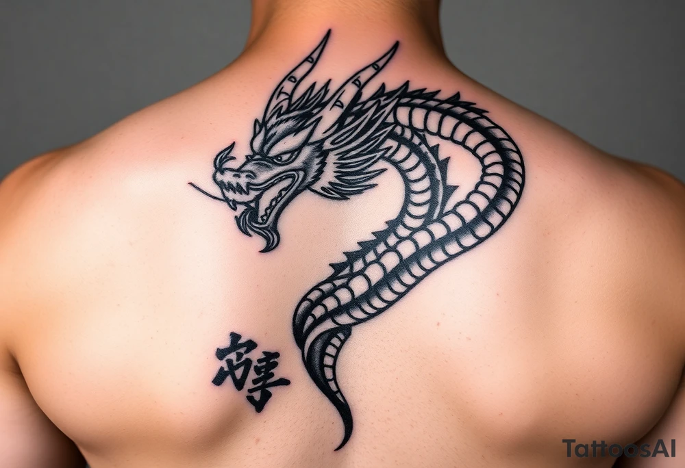 Tatuaje en espalda completa solo de la cabeza de un dragón demonio japones sin cuerpo tattoo idea