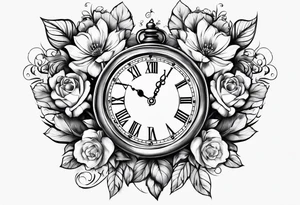 flowers hearts time clock tattoo idea