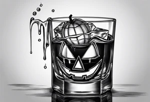 glass of whiskey but the ice cube is a small jack-o-lantern tattoo idea