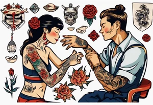 woman giving man a tattoo tattoo idea
