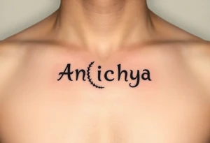 Create a tattoo that writes the Hindi word "Anichya" with A circle or spiral, which represents the cyclical nature of life and death tattoo idea