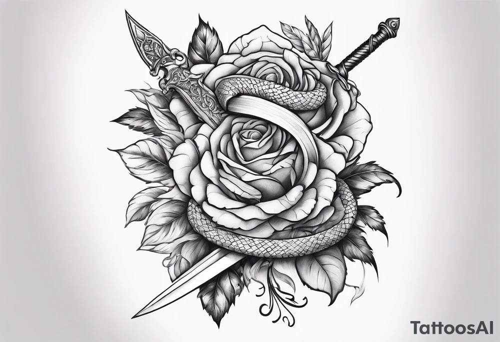 Dagger with snake and floral wrapped around tattoo idea