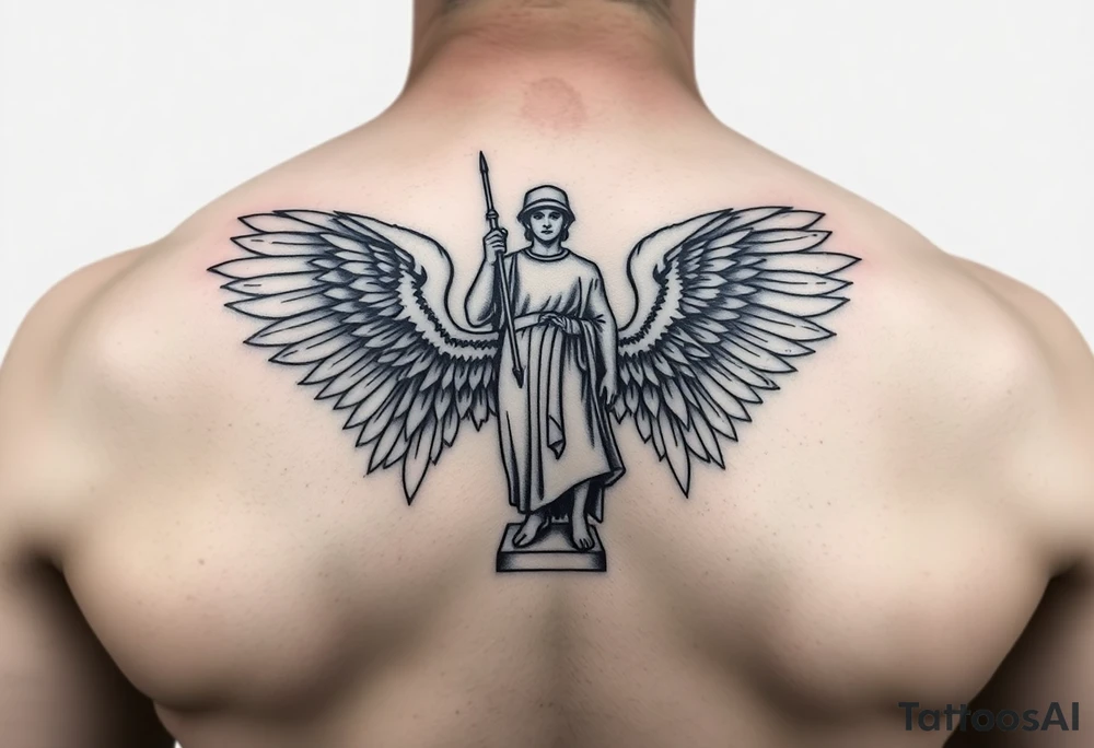 Military protected by angels statue tattoo idea