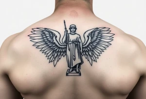 Military protected by angels statue tattoo idea