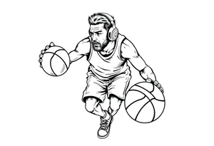 A guy dribbling a basketball with headphones on tattoo idea