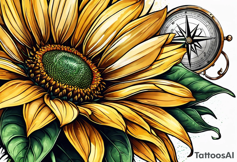 Sunflower next to a compass tattoo idea