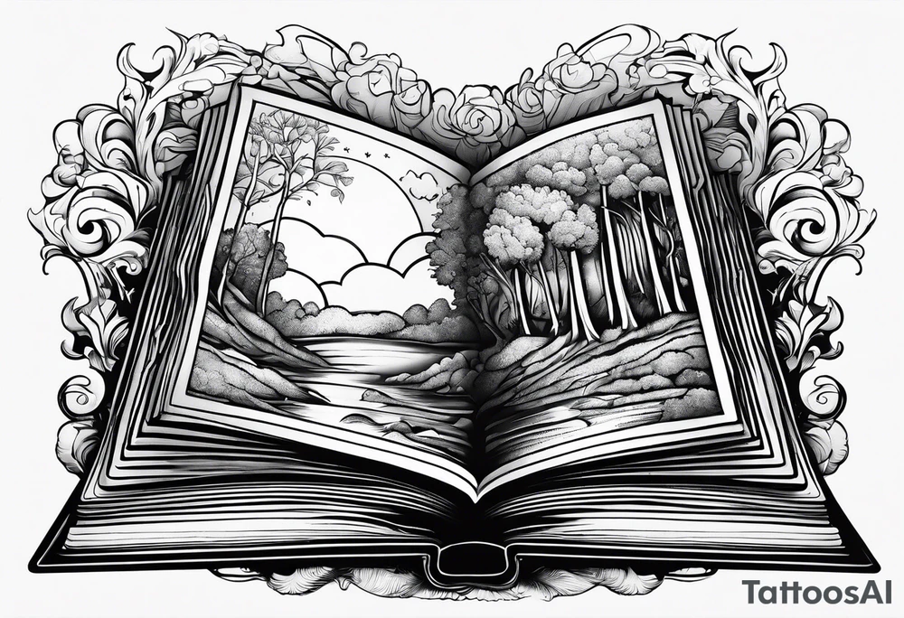 A blank open book with pages falling tattoo idea