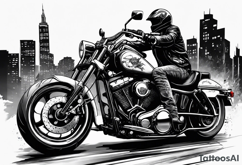 motorcycle  with guns riding at night in the city tattoo idea