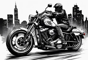 motorcycle  with guns riding at night in the city tattoo idea