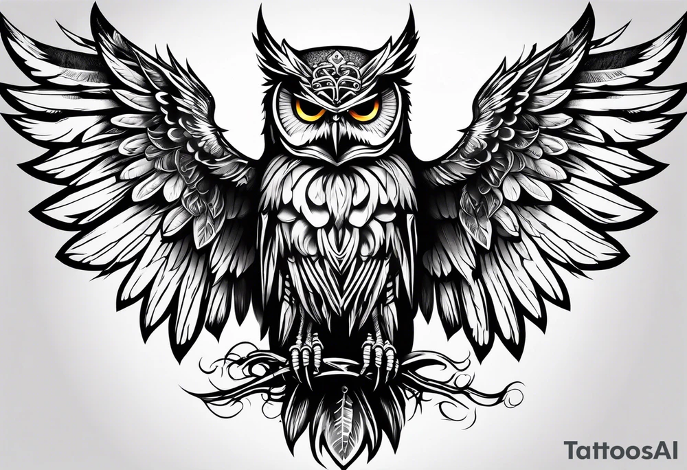 Gothic Skeleton owl with open wings tattoo idea