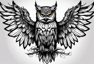 Gothic Skeleton owl with open wings tattoo idea