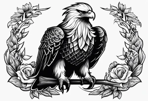 An eagle clutching a banner in its talons that states flectere si nequeo supros acheronta movebo tattoo idea