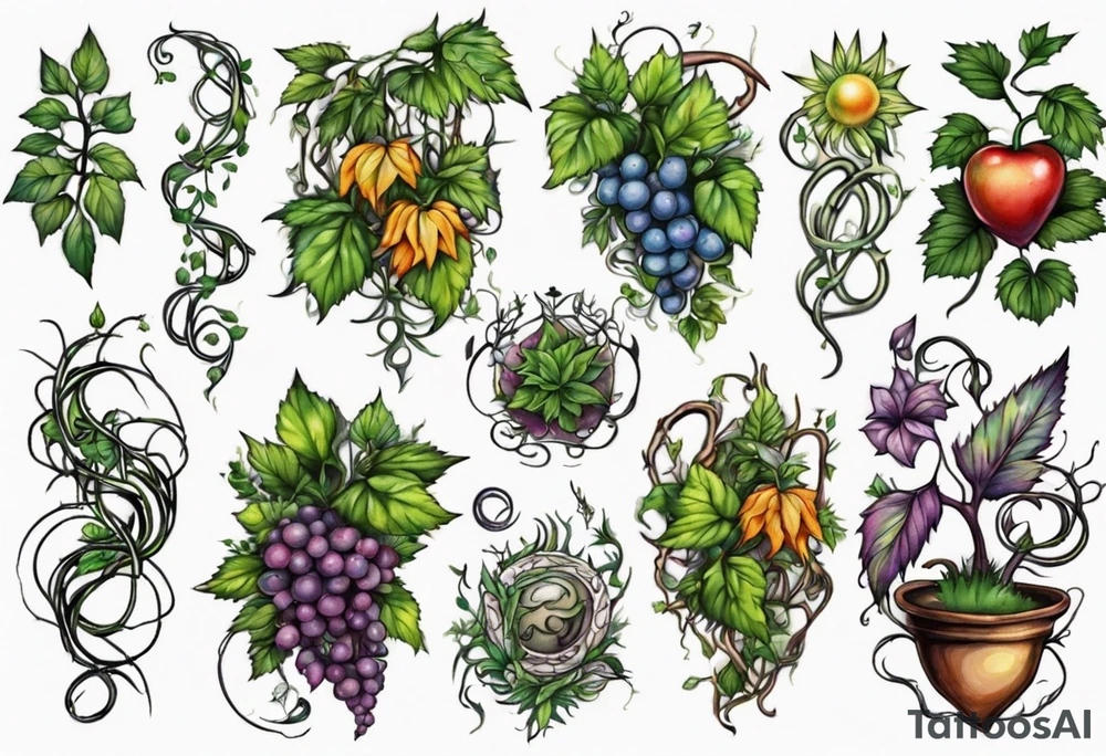 Plant powered with growing vines tattoo idea