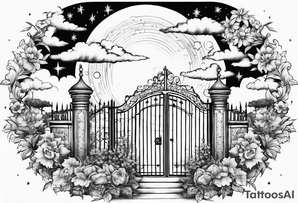 heaven town with gate
in circle vignette surrounded by clouds flowers stars tattoo idea heaven town with gate
in circle vignette surrounded by clouds flowers stars tattoo idea