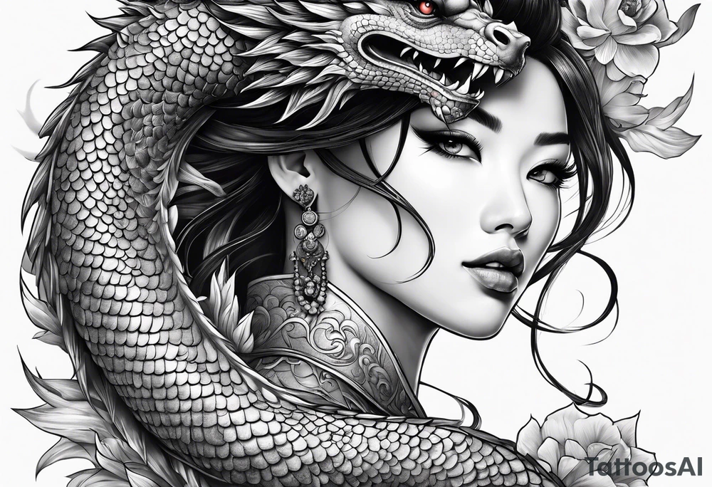 complete warrior nymph with dragon tattoo idea