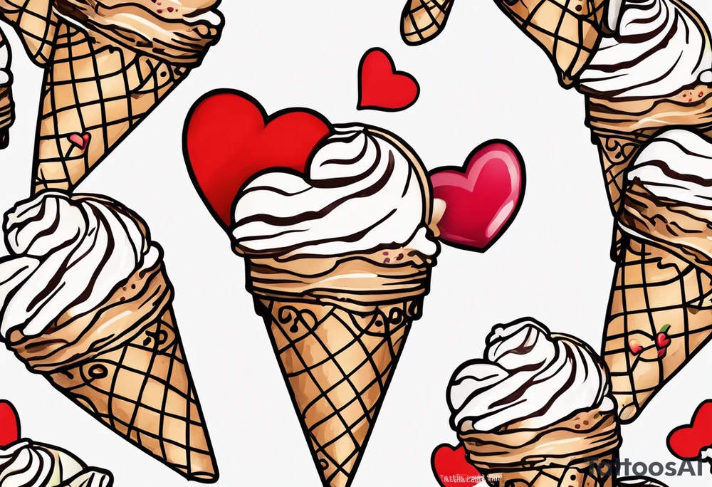 sketch chocolate chip ice cream cone with one red heart tattoo idea