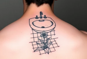 bathroom sink on tile floor with lily coming up out of the floor tattoo idea