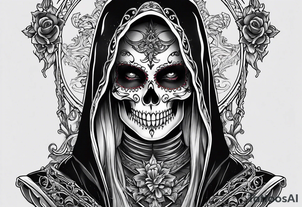lady skeleton grim reaper devil tattoo idea