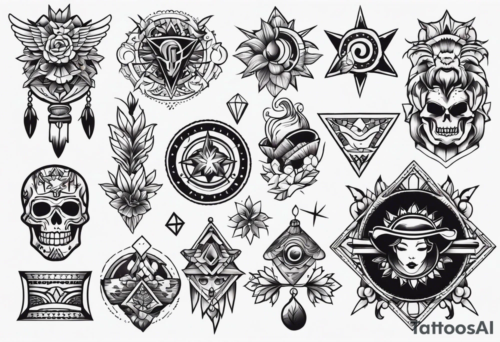 Flash sheet of traditional American tattoos with modern spin tattoo idea