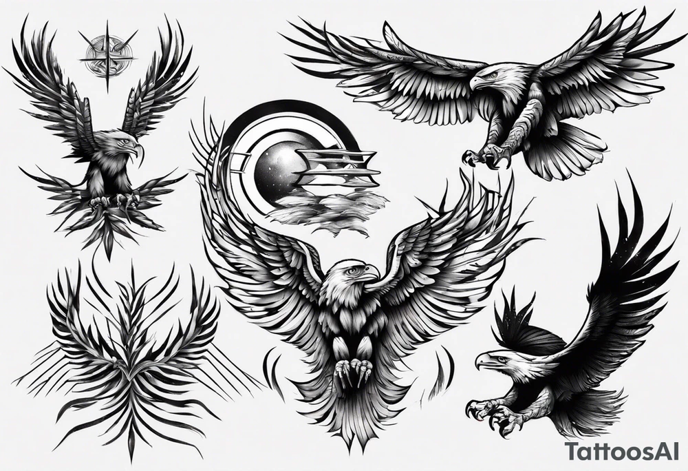 mountains wheat eagle tattoo idea
