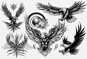 mountains wheat eagle tattoo idea