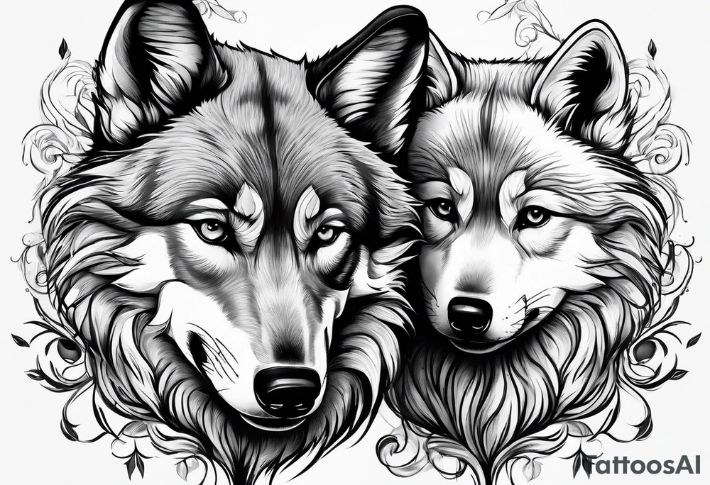 2 cute baby wolves tattoo idea