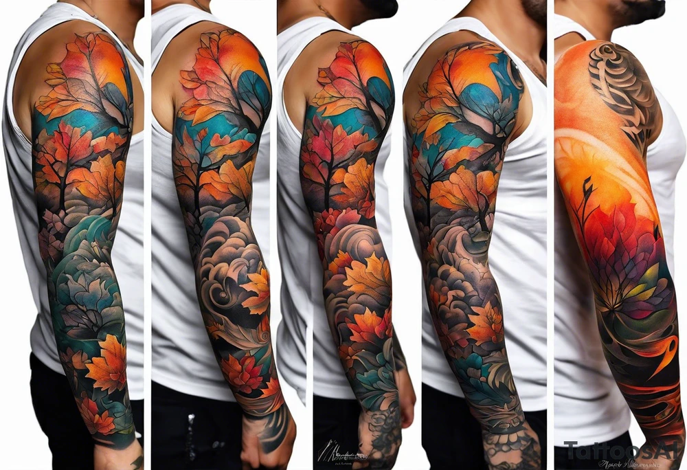Arm Sleeve Tattoo with fall colors tattoo idea