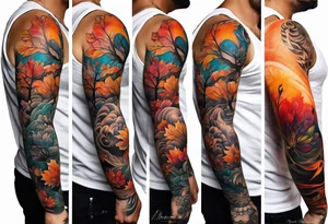 Arm Sleeve Tattoo with fall colors tattoo idea