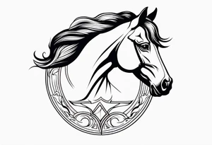 mustang bust in circle tattoo idea