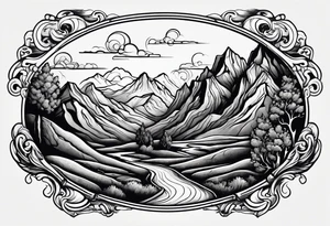 renaissance but western looking plateau and valley with great vastness tattoo idea
