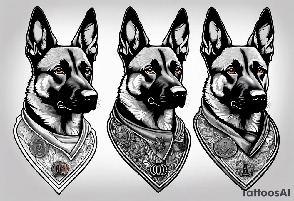 Belgian Malinois dog   Front facing with a badge tattoo idea
