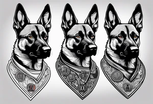 Belgian Malinois dog   Front facing with a badge tattoo idea
