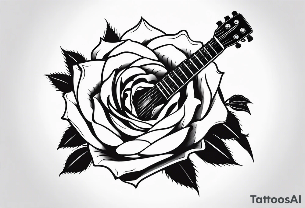 An image incorporating a rose with thorns, a wrench, and an acoustic guitar tattoo idea