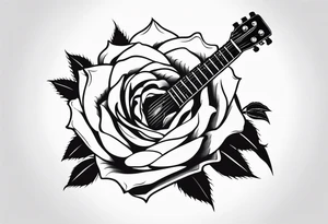 An image incorporating a rose with thorns, a wrench, and an acoustic guitar tattoo idea