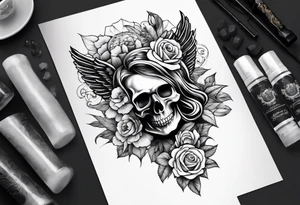 sleeve tattoo full guns and flowers and wings tattoo idea