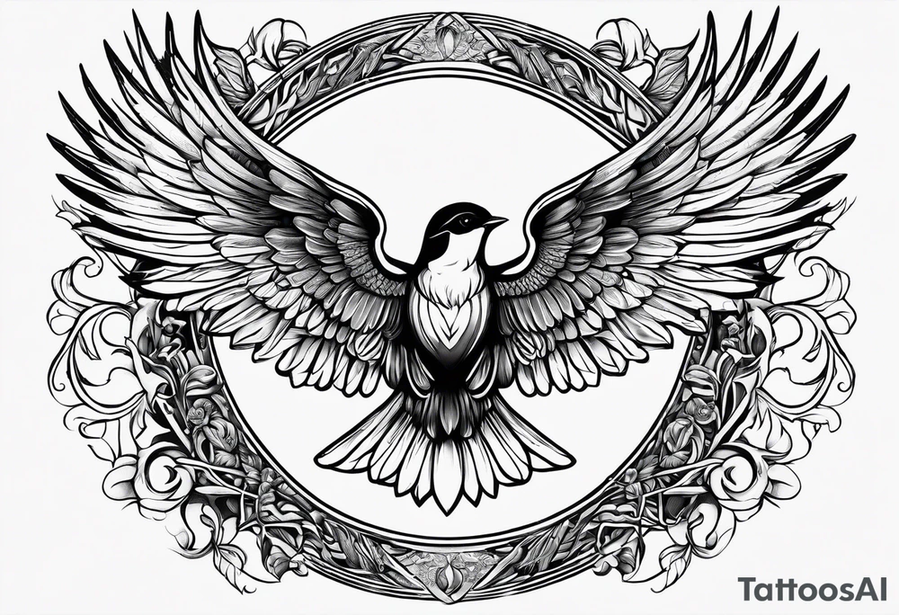 A mix of Greek and angel designs while including swallows. tattoo idea