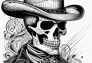 Combintion skeleton cowboy and music tattoo idea