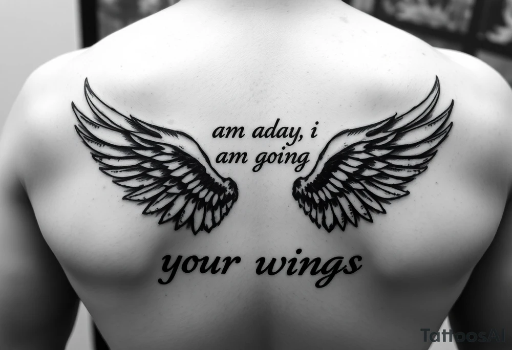 big back tattoo with words saying “one day i am going to grow wings” with wings spreading tattoo idea