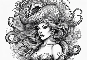 Sea witch with octopus tentacles pinup style tattoo idea