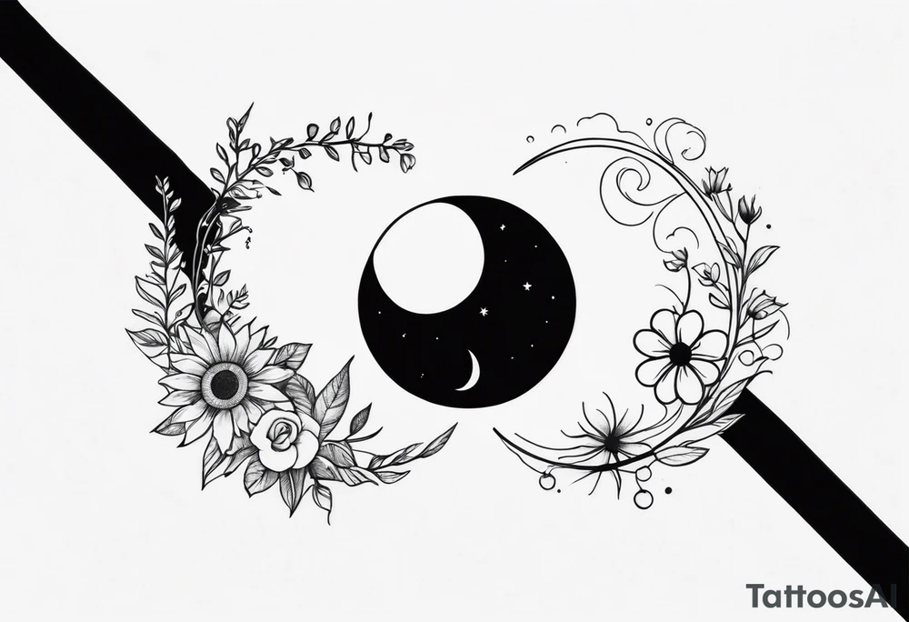 Matching friend tattoos, moon and sun, floral, vines, tiny and minimal, for side of rib tattoo idea